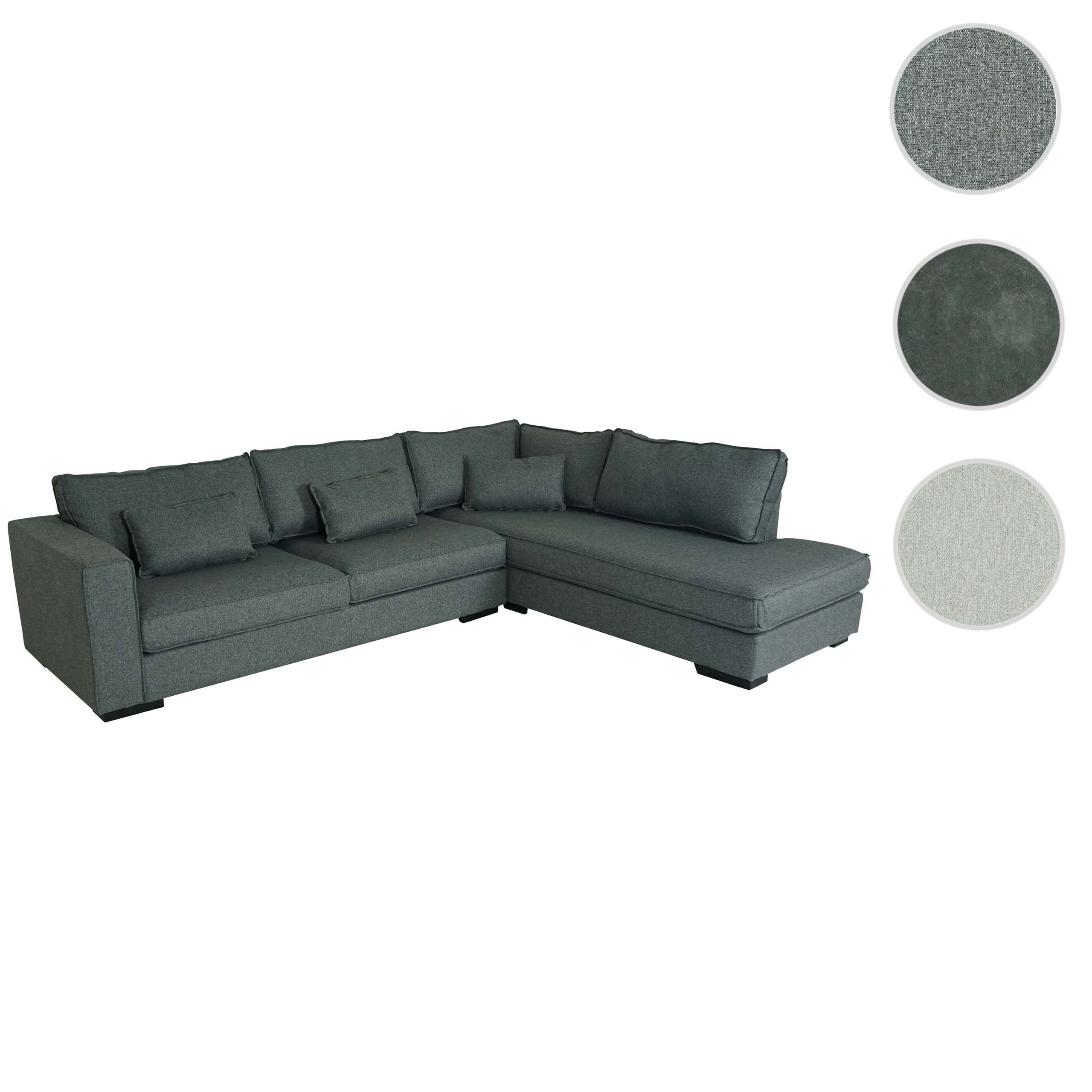 Ecksofa MCW-J58, Couch Sofa mit Ottomane rechts, Made in EU, wasserabweisend 295cm ~ Stoff/Textil grau