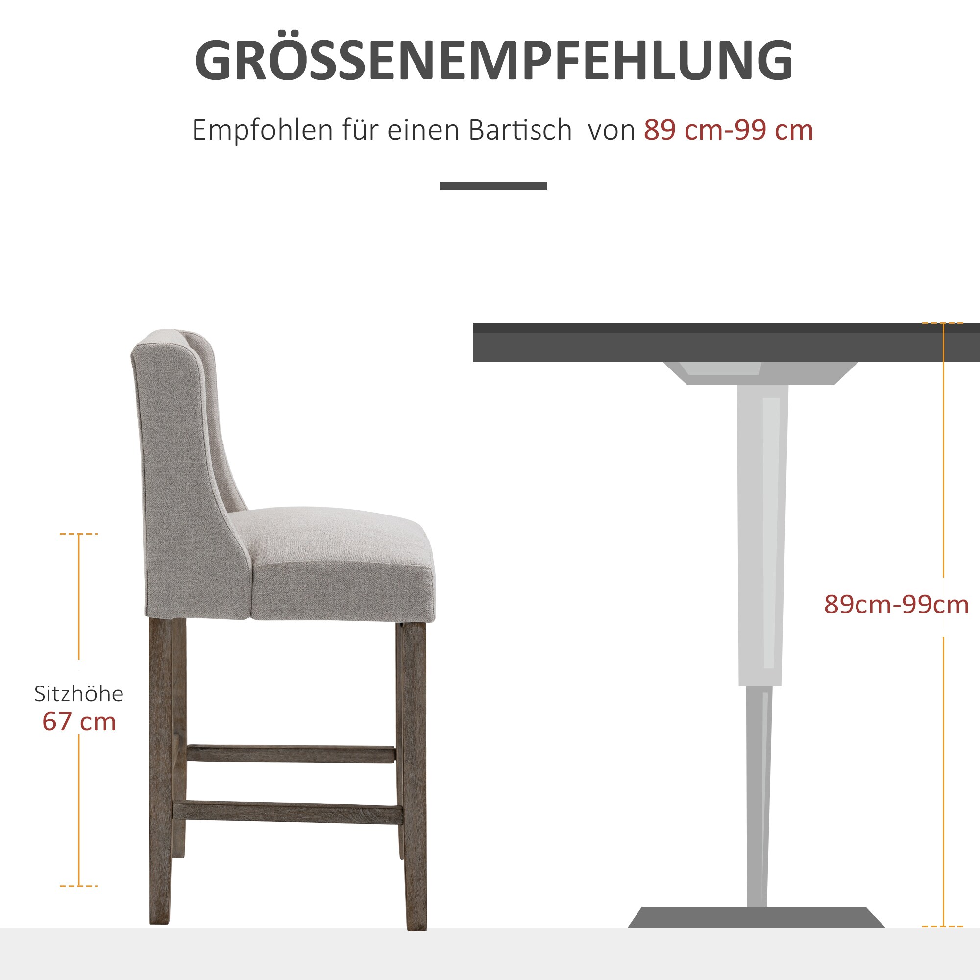 HOMCOM Barhocker 2-er Set, Gebogene Federn Beige 47 x 50 x 101 cm (BxTxH)