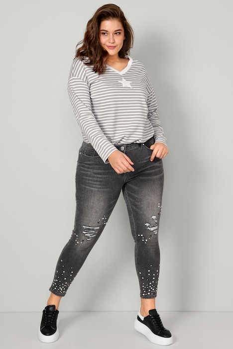 7/8-Jeans, Komfort Fit, Strassteinchen am Saum, 5-Pocket