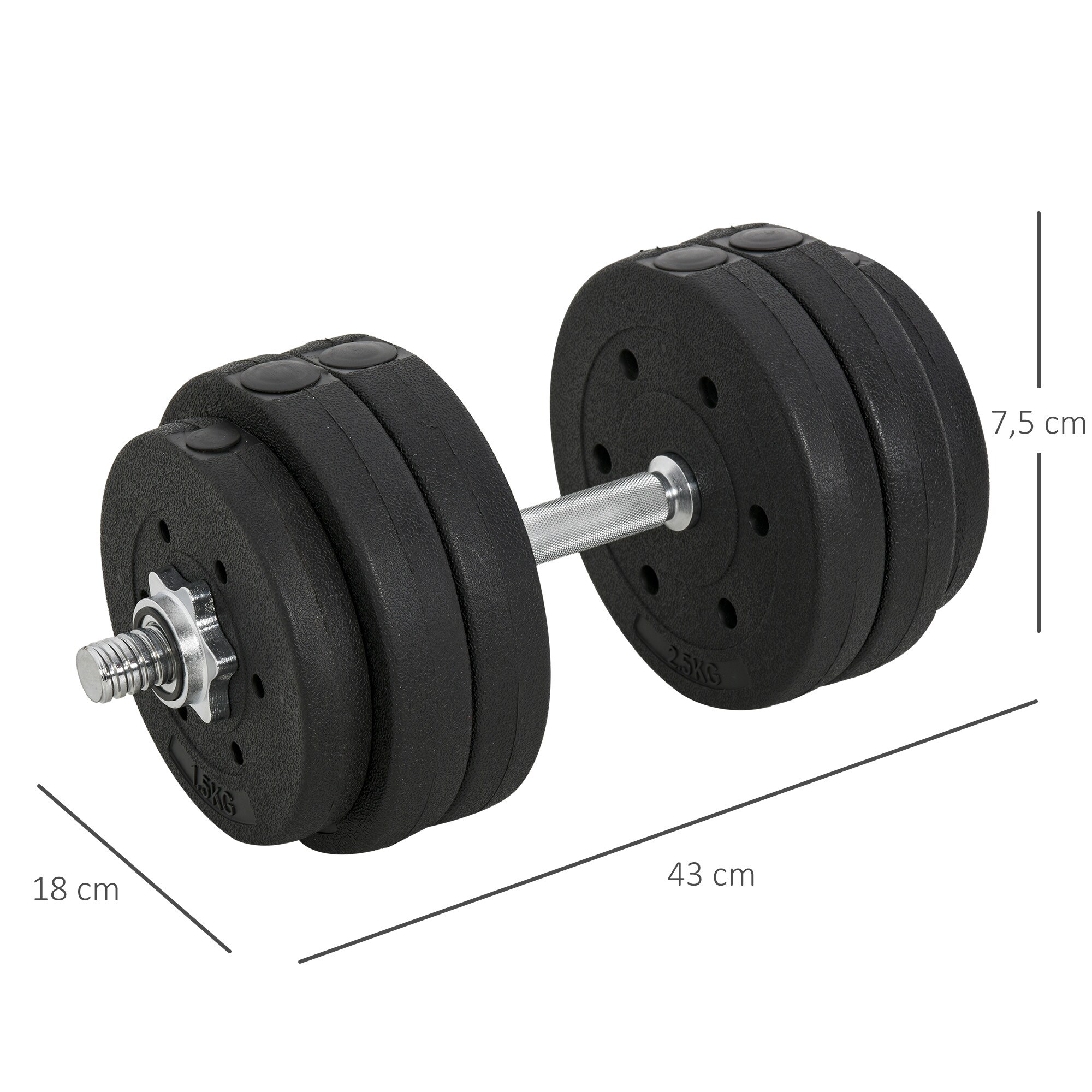 HOMCOM Kurzhantel Set 30 kg schwarz 43 x 18 x 7,5 cm