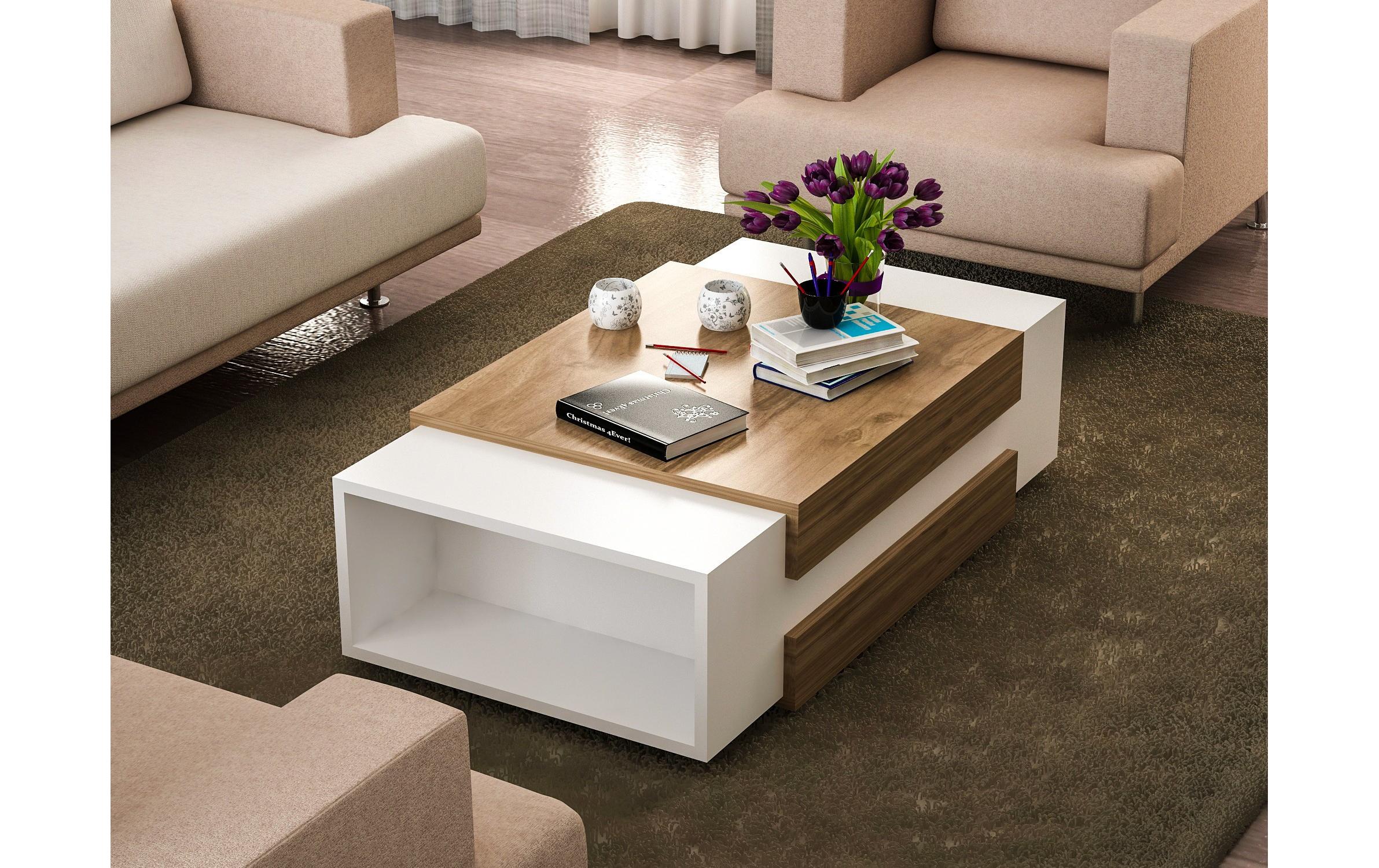 Couchtisch Nora 110 x 31 x 57 cm, Nature/Weiss<br>Wohnzimmertisch