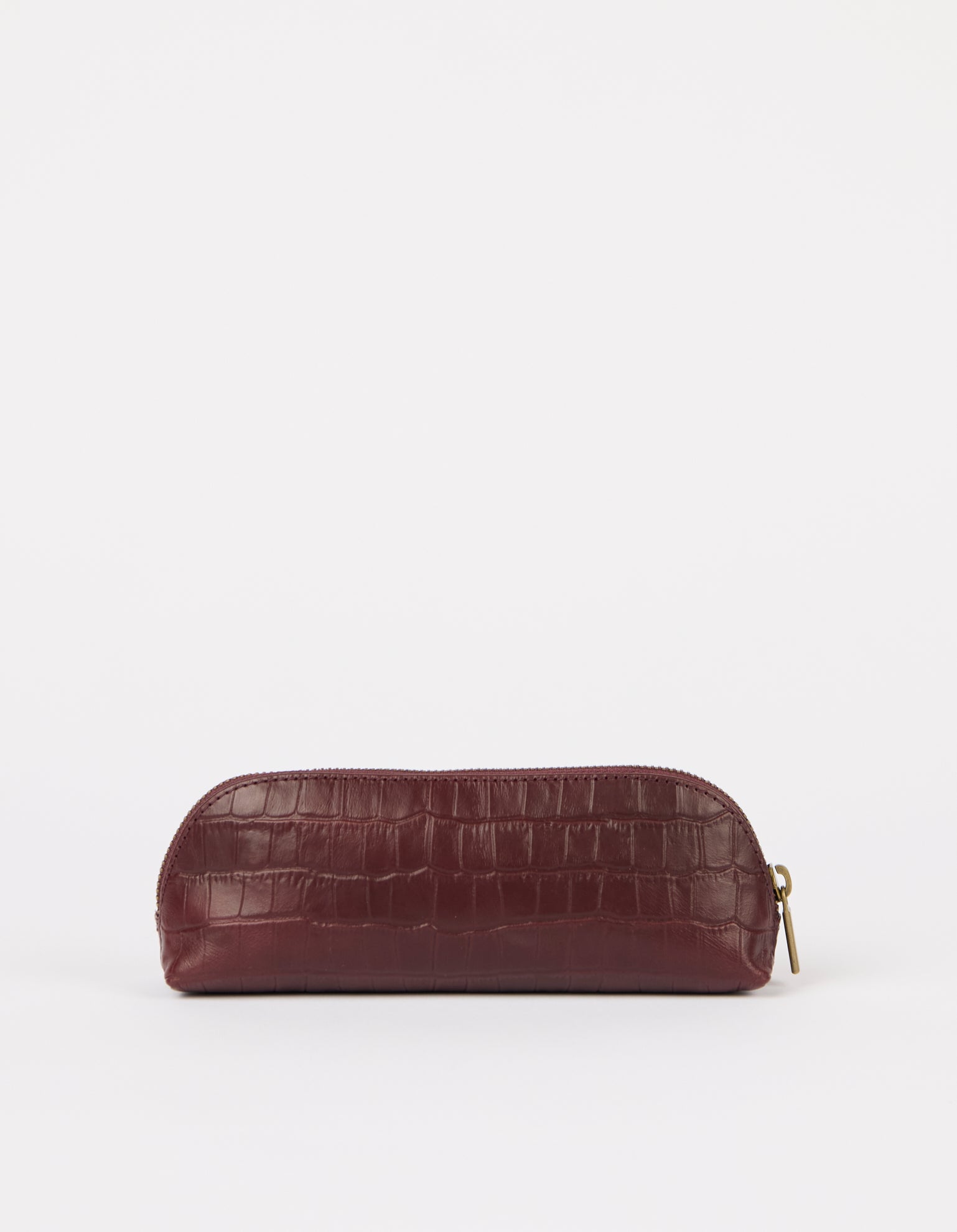 Pencil Case Large - Dark Cherry Croco Print Leather