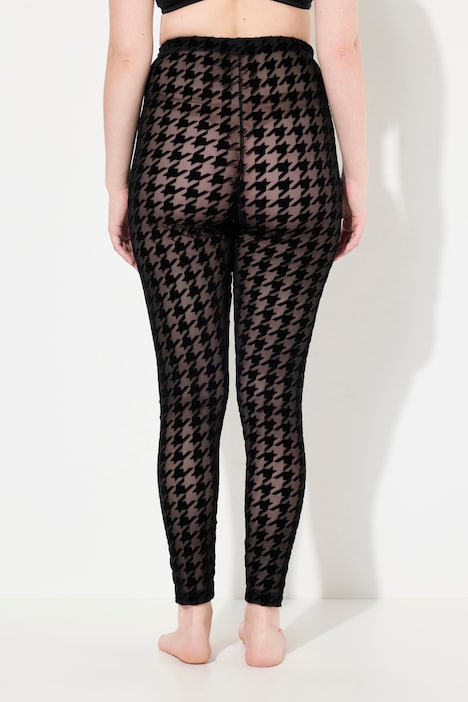 Strumpf-Leggings, Flockdruck, Hahnentritt