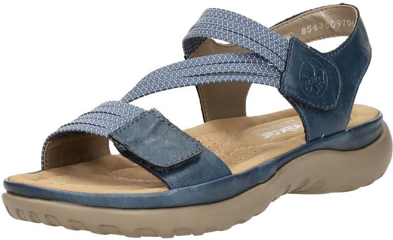 Rieker Blauwe Comfort Sandaal met Klittenbandsluiting Blue Dames