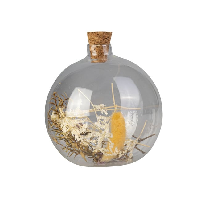 Vase aus Glas mit Trockenblumen und Korken - ca. 10 x 11 cm