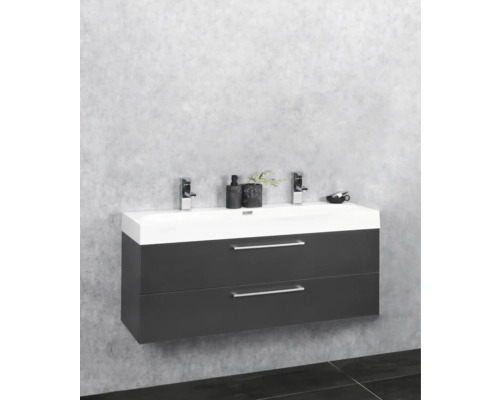 Badkamermeubelset Differnz Somero BxHxD 100 x 54 x 38 cm, antraciet fronten met witte gegoten mineraalwastafel