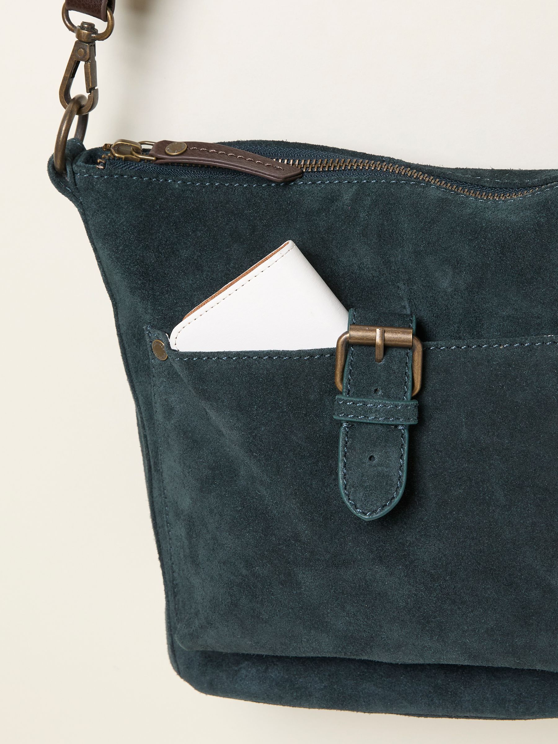 Blauwgroen - FatFace Suede Crossbody Bag