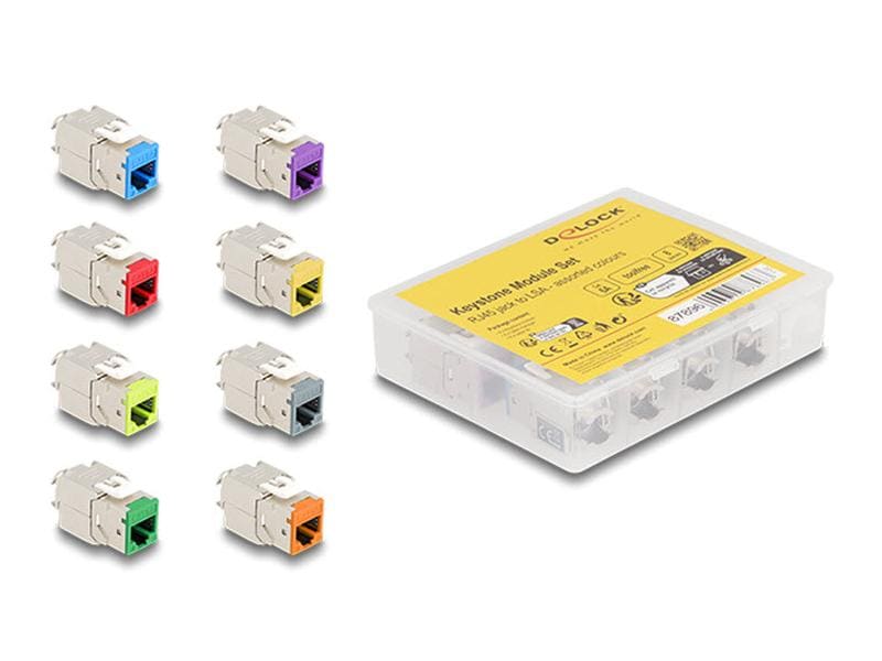 Delock Keystone-Modul RJ45 zu LSA, Cat.6A Farbig, 8 Stück Delock Keystone Modul RJ45 Buchse zu LSA Cat.6A werkzeugfrei farbig Set 8 Stück