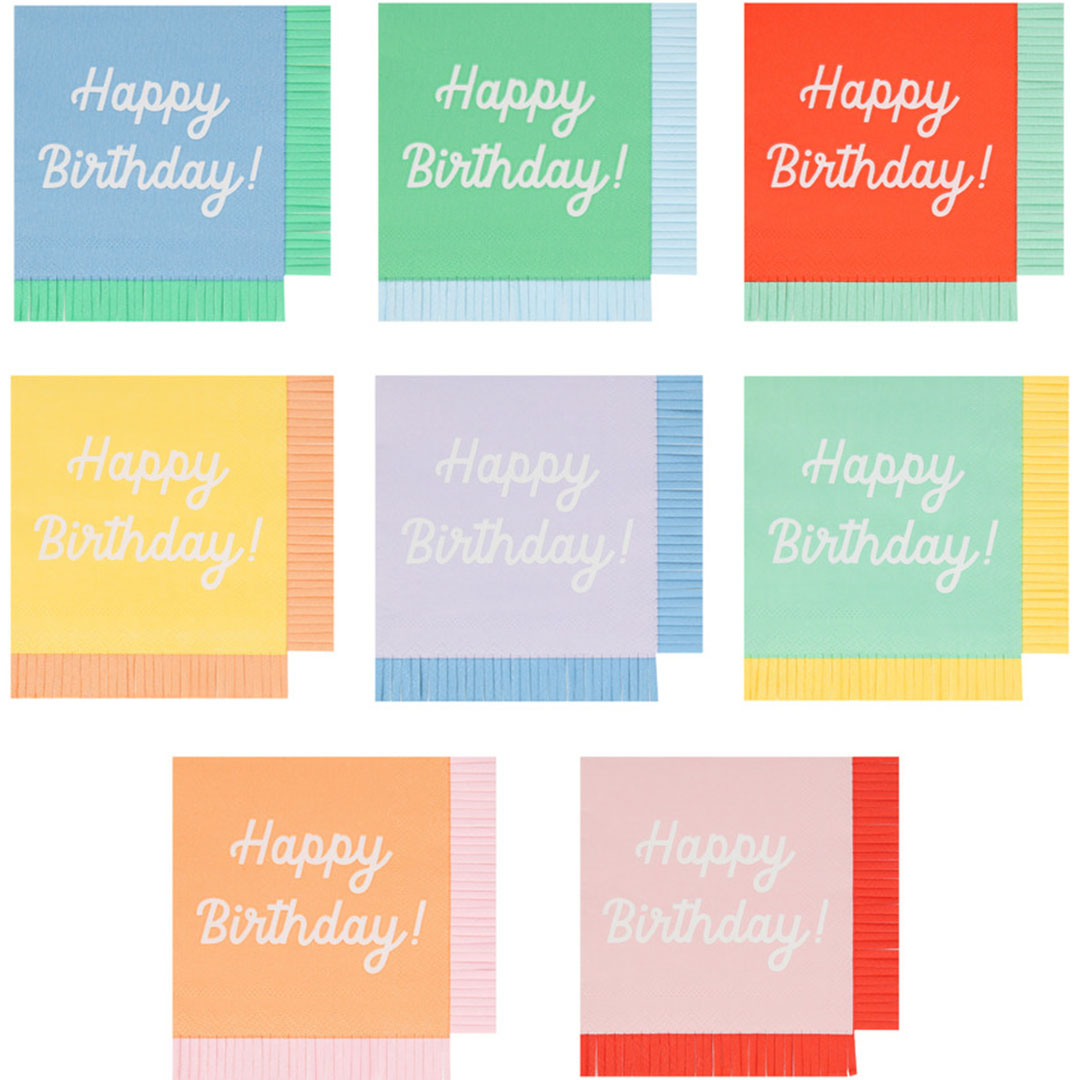 Meri meri servetten happy birthday gekleurd - large - 16st