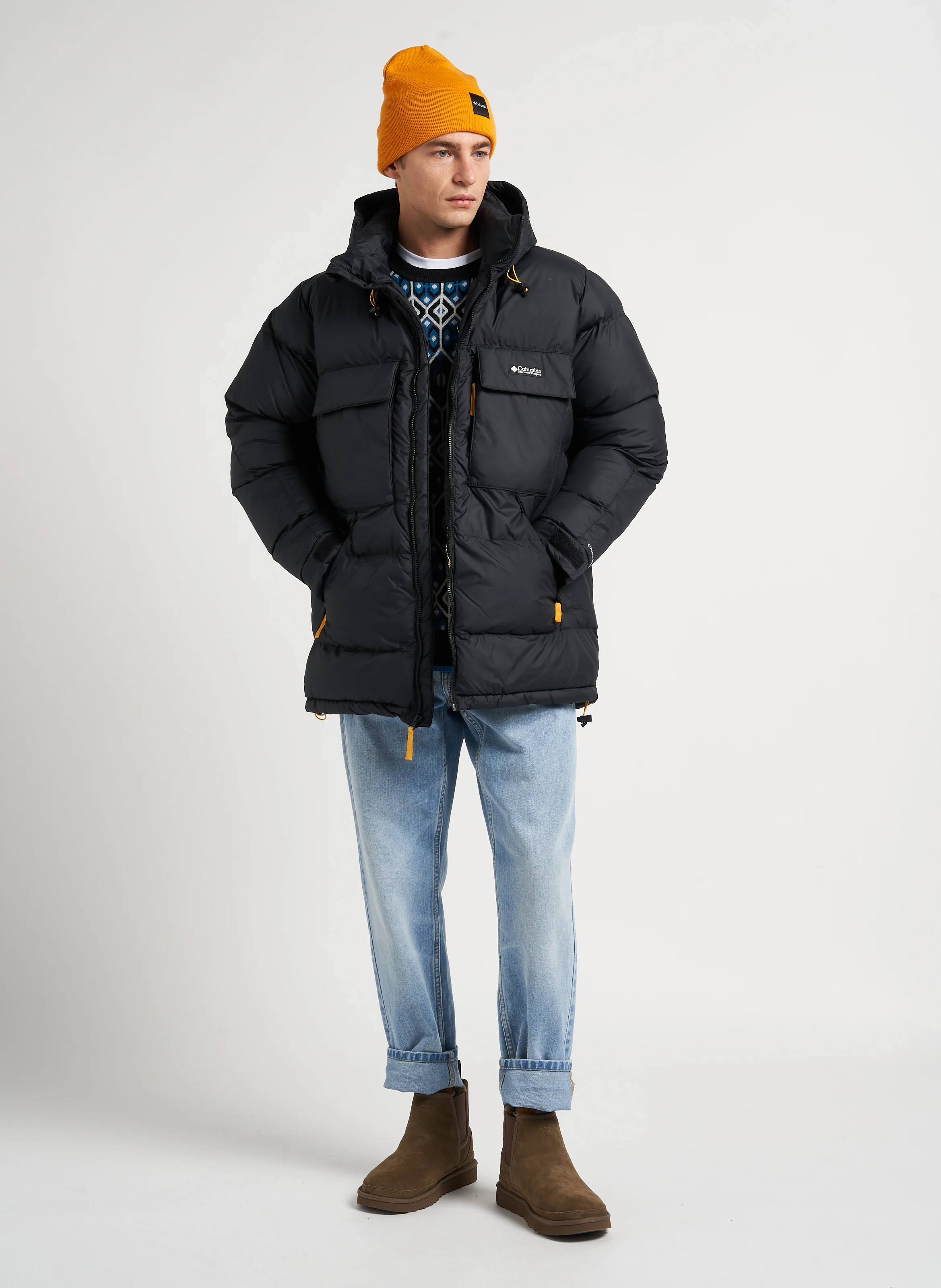 Pull col rond imprimé en laine mélangée | Bleu