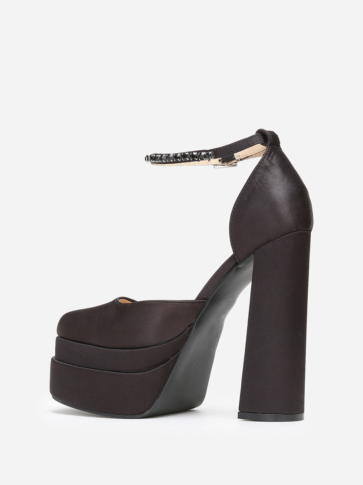 Escarpins satinés à plateforme et strass- Noir