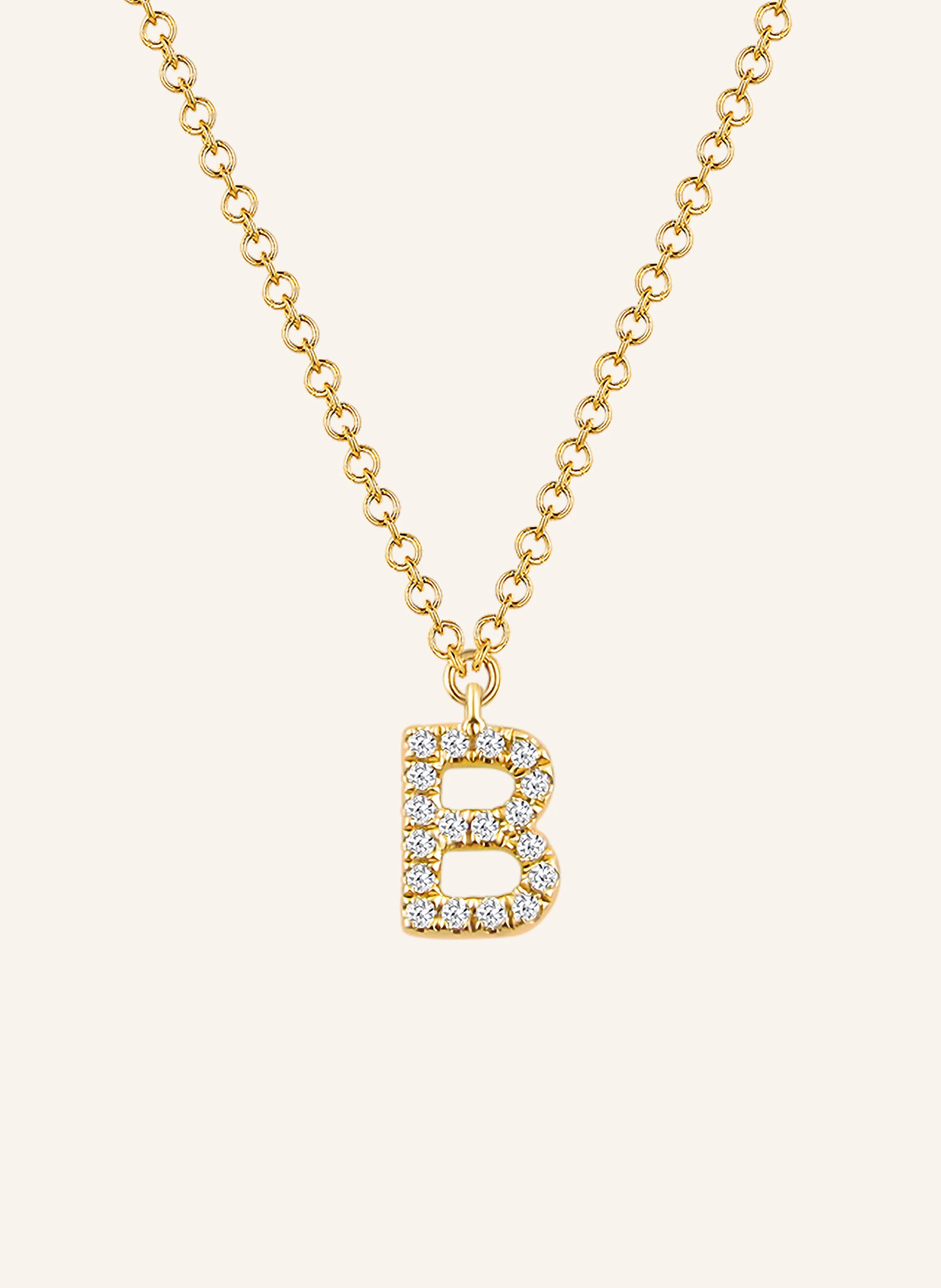 Leaf INITIALIEN Halskette „B“aus 14 Karat Gelbgold mit Diamanten