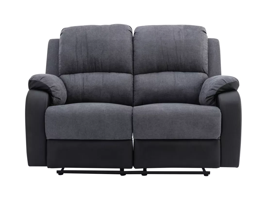 Canapés 3 places 2 places et un fauteuil relax en microfibre et simili gris et noir BRODY