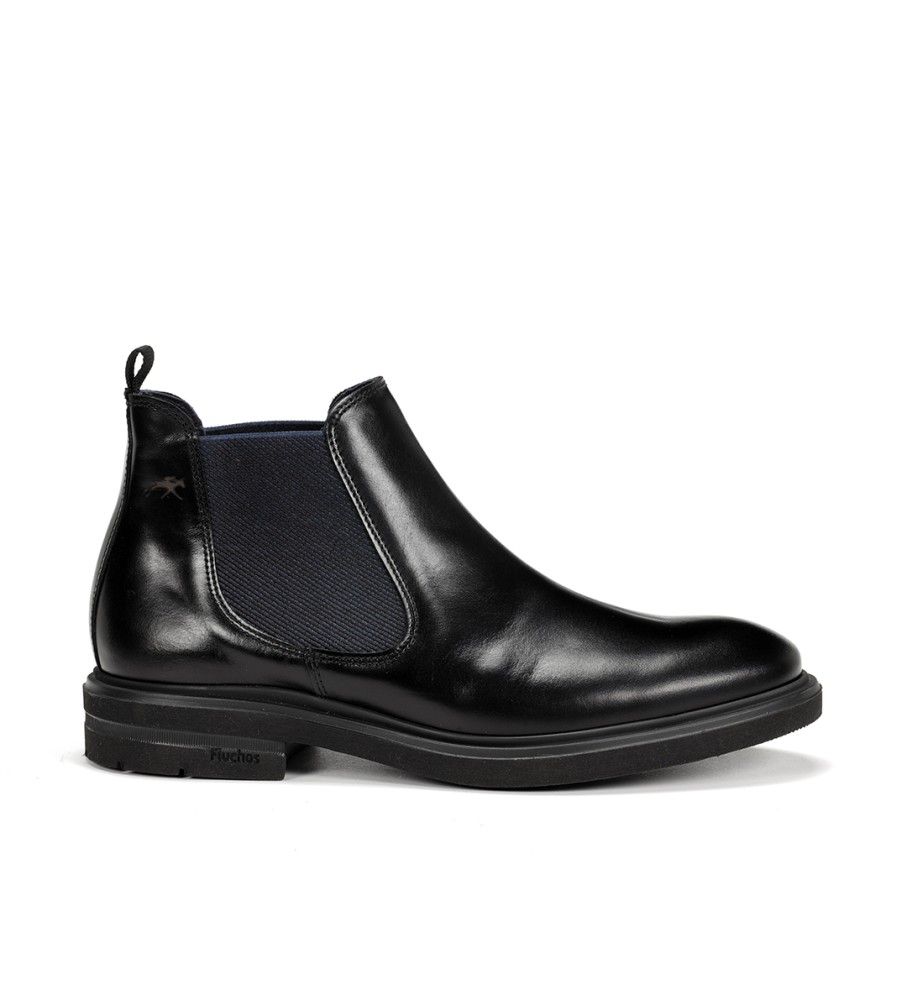 Botas de cano curto Fluchos em couro belga preto