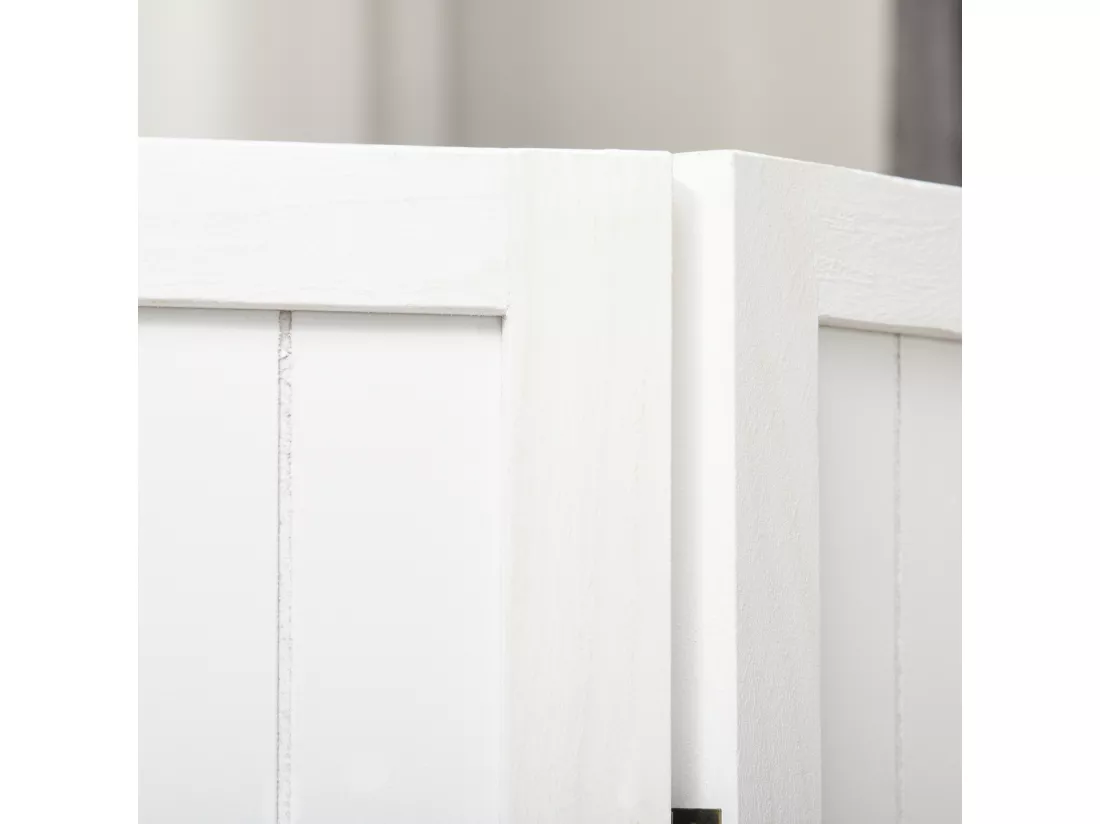 Paravent intérieur 4 panneaux style rustique chic - séparateur de pièce avec rainures verticales - bois de paulownia blanc
