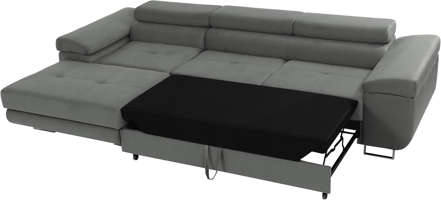 Mirjan24 Ecksofa Torezio Mini Cord mit Bettkasten, Einstellbare Kopfstützen, Bequeme Polsterung, Eckcouch mit Schlaffunktion für Wohnzimmer, L-Form Couch (Poso 110, Seite: Rechts)
