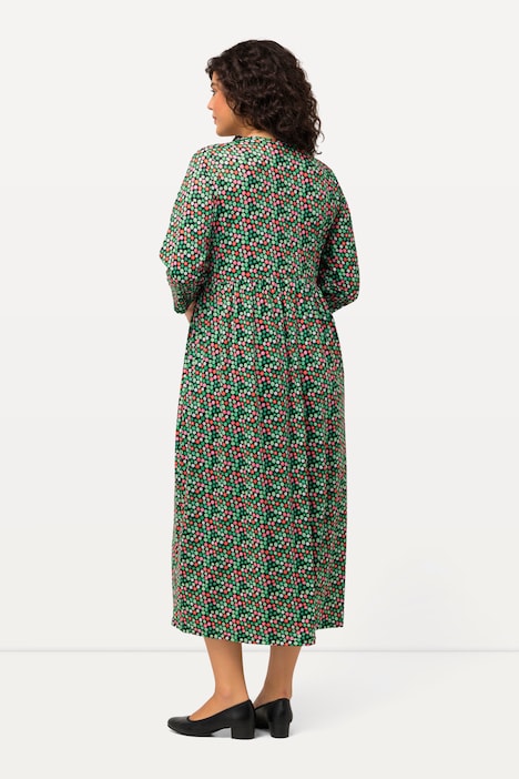 Jerseykleid, Punkte, Wickeloptik, V-Ausschnitt, 3/4-Arm