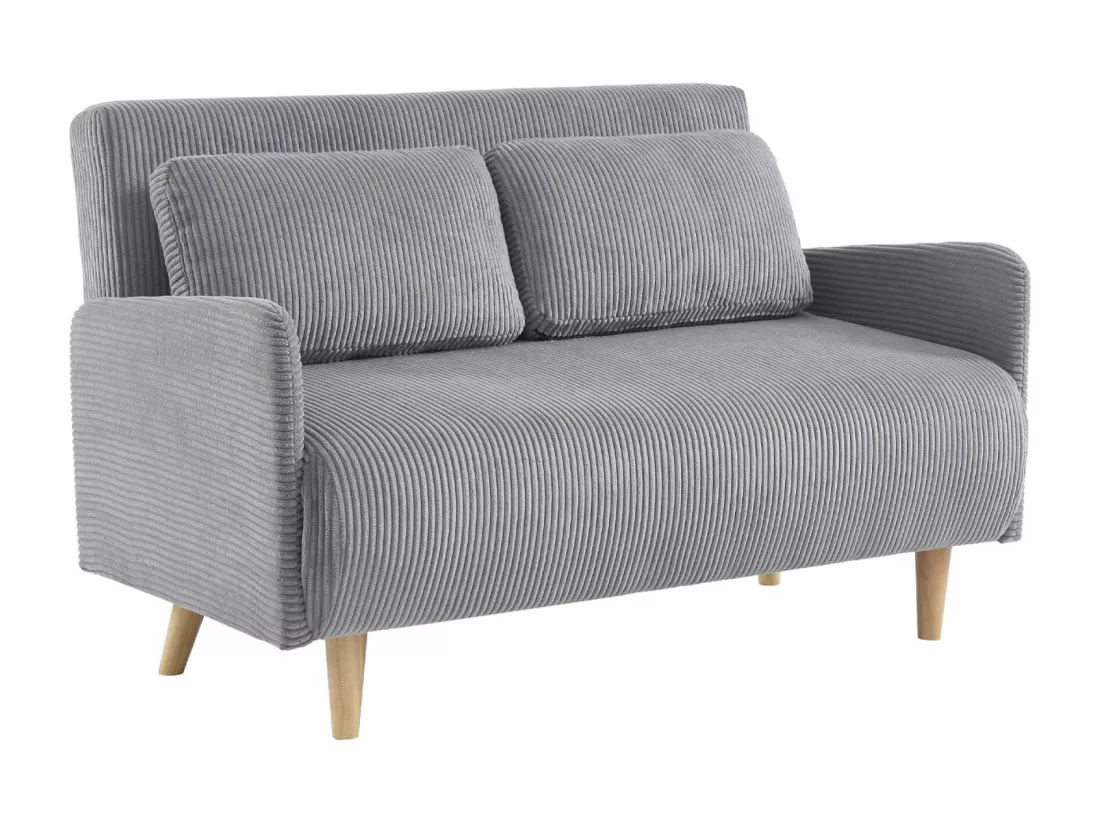 Canapé convertible en velours côtelé - Panam - 2 places scandinave. pieds bois. gris clair. banquette. dossier inclinable