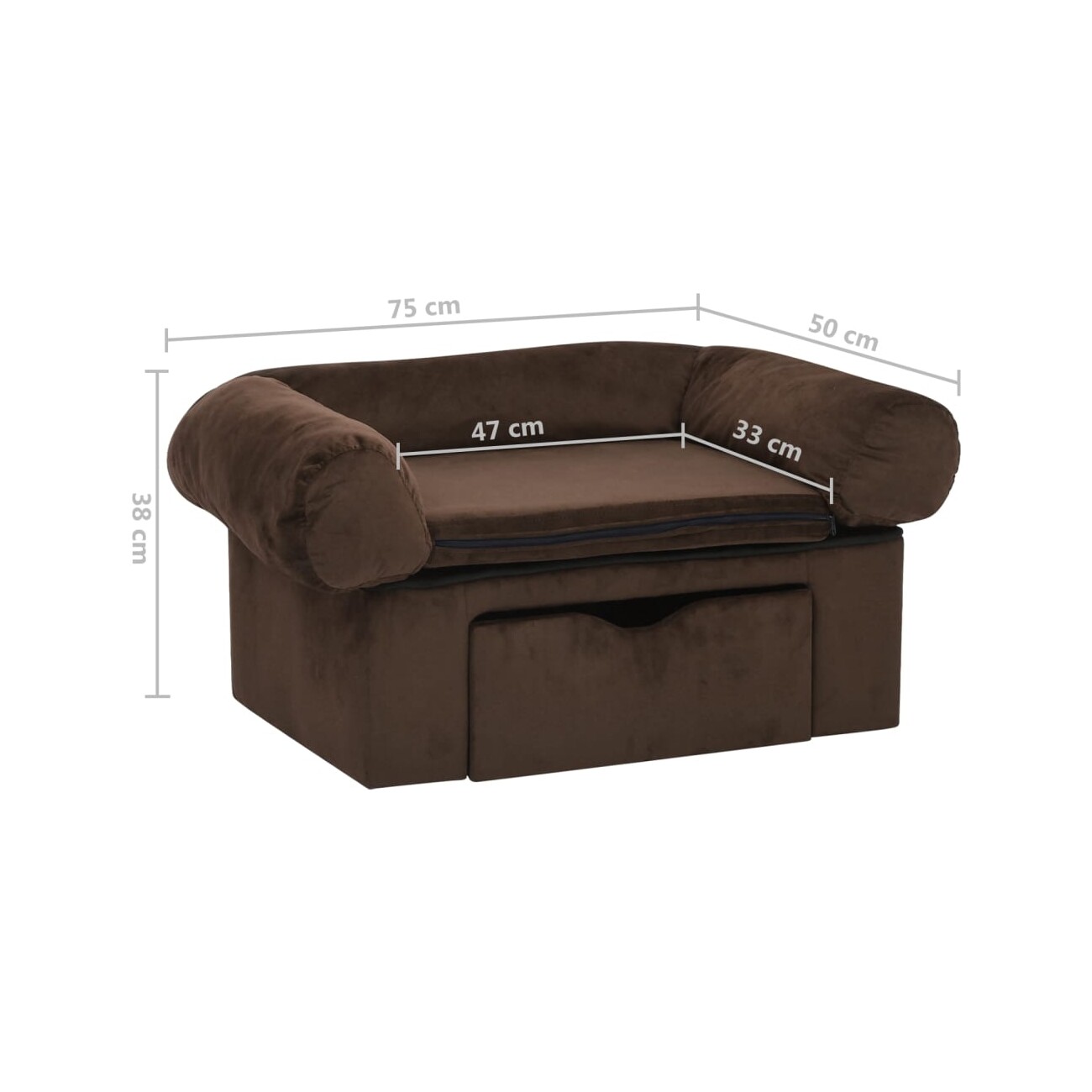 VidaXL Hundesofa Plüsch mit Schublade 75x50x38cm braun
