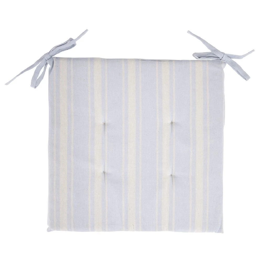 Galette de chaise carrée bayadère bleu blanc ou beige blanc 38x38cm