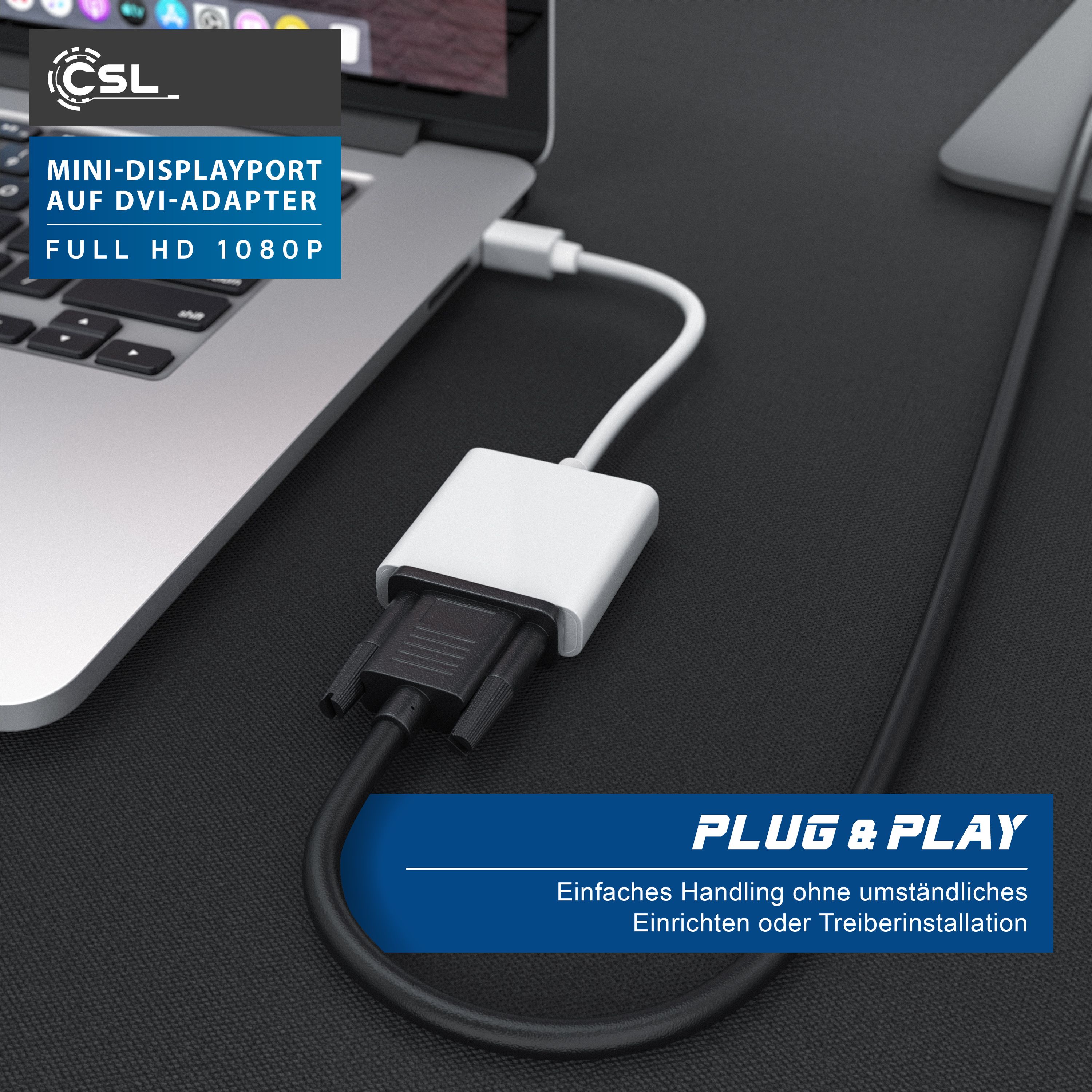 CSL Full HD MiniDP zu DVI Adapter Kabel - Mini DisplayPort zu DVI Buchse
