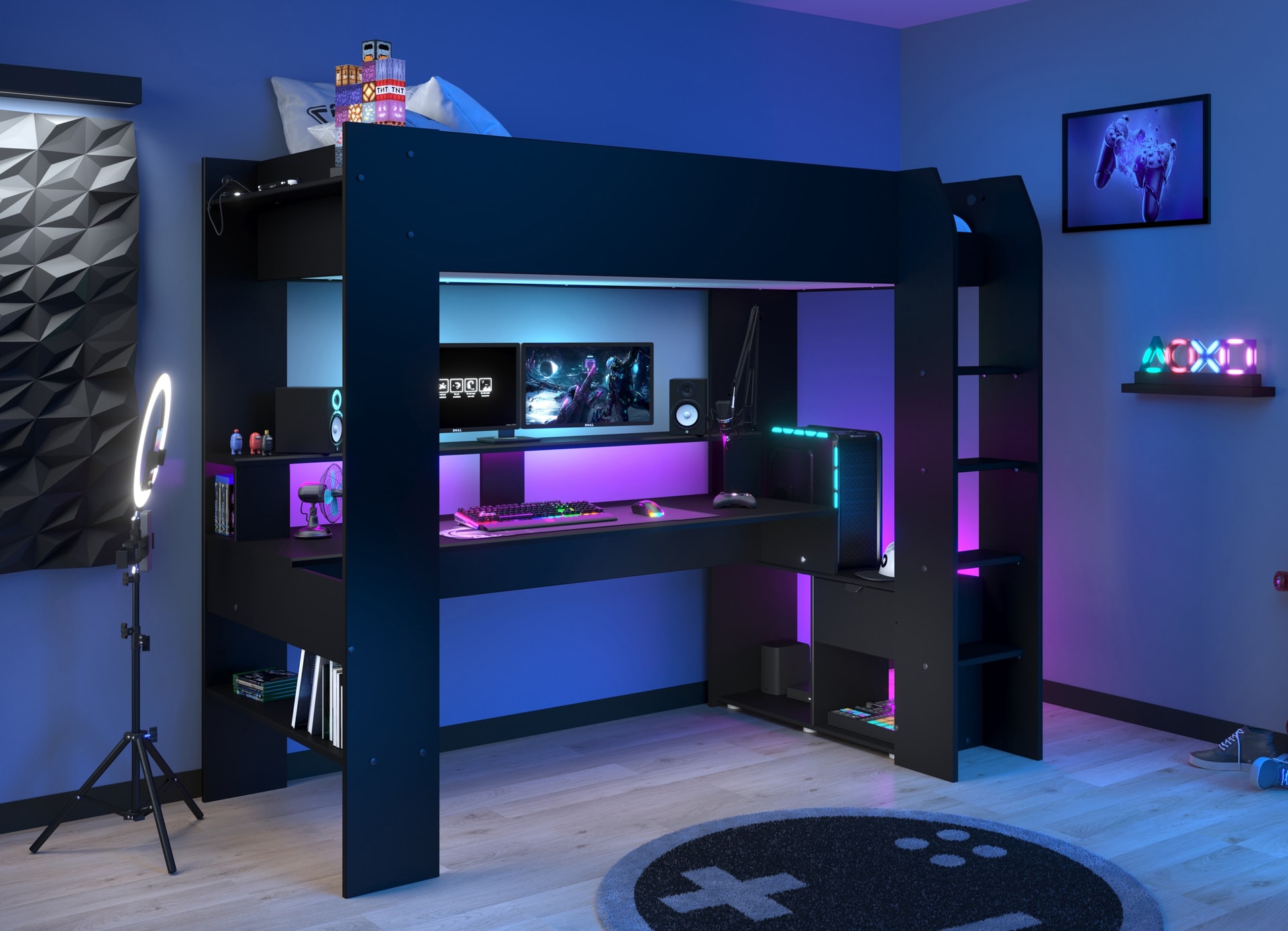 Parisot Gaming-Hochbett mit LED Beleuchtung schwarz