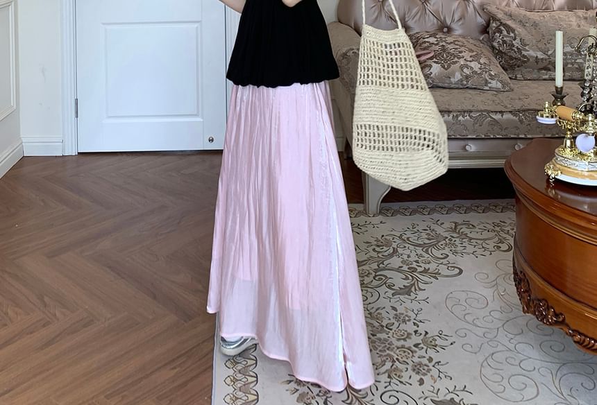 Closette - Effen geplooide ballon-camitop / Effen maxi-A-lijn rok met hoge taille (verschillende ontwerpen)