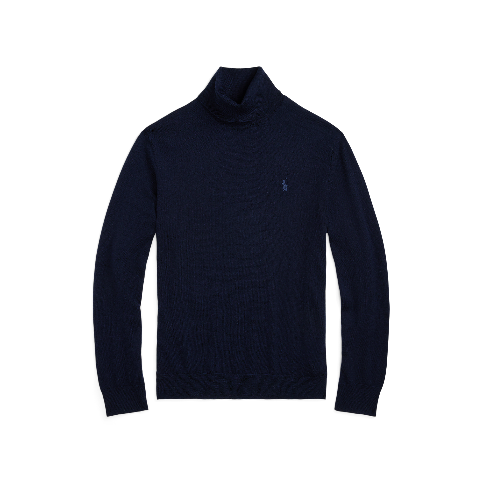 Pull col roulé brodé en laine| Bleu