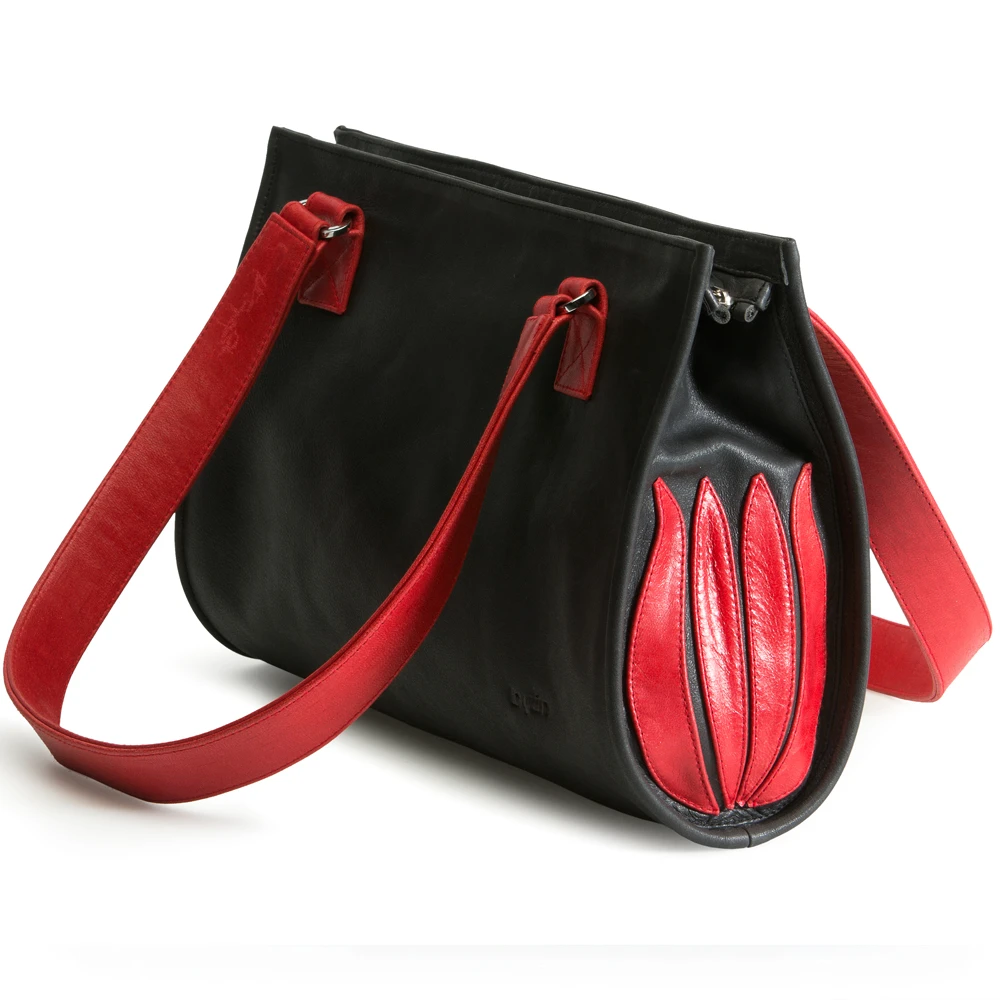 Biz Black Leather with Red Tulip
