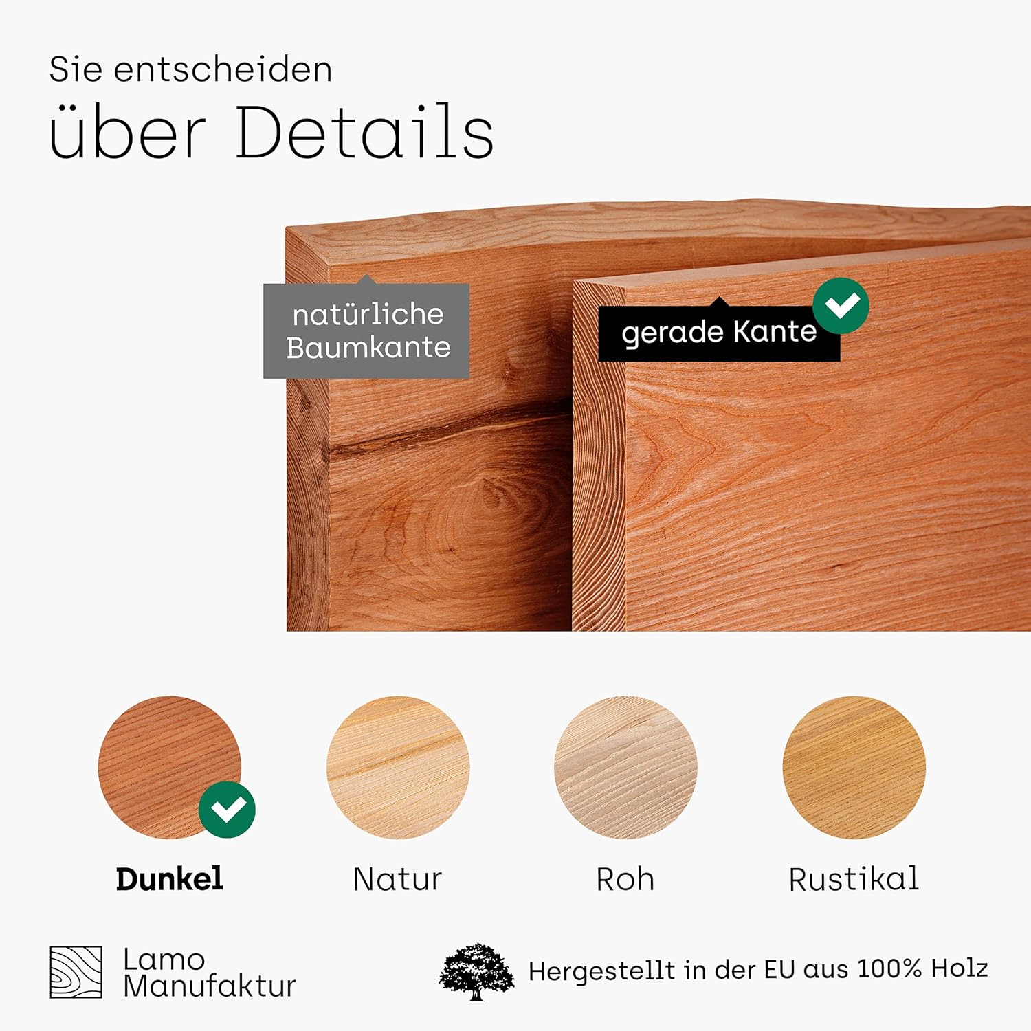 LAMO Manufaktur Massivholzplatte für Couchtisch Arbeitsplatte Küchenarbeitsplatte 80x40 cm, Dunkel, LHG-01-A-004-804