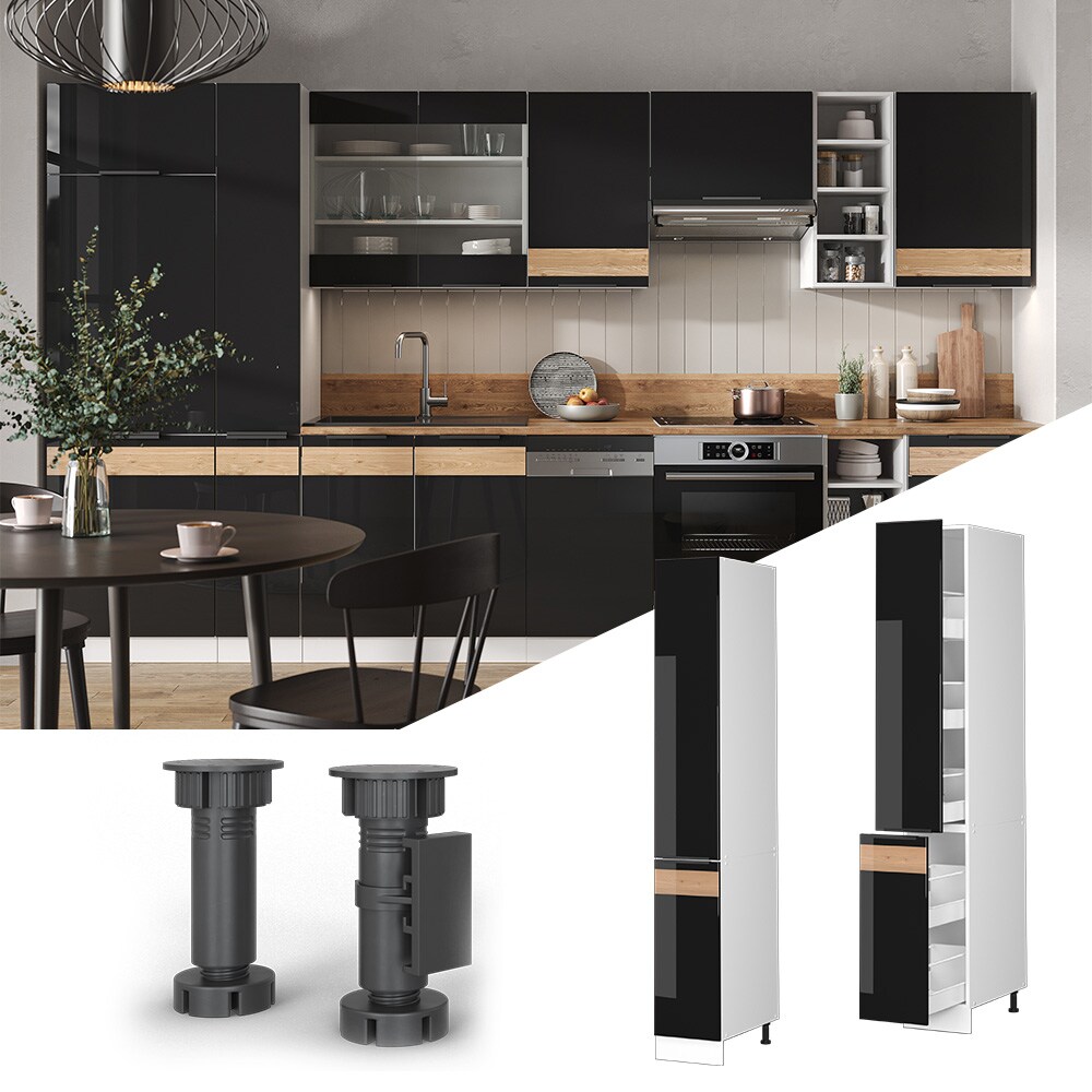 Vicco Apothekerhochschrank Küchenschrank Küchenmöbel Fame-Line Weiß Schwarz Eiche 30 cm modern Hochglanz