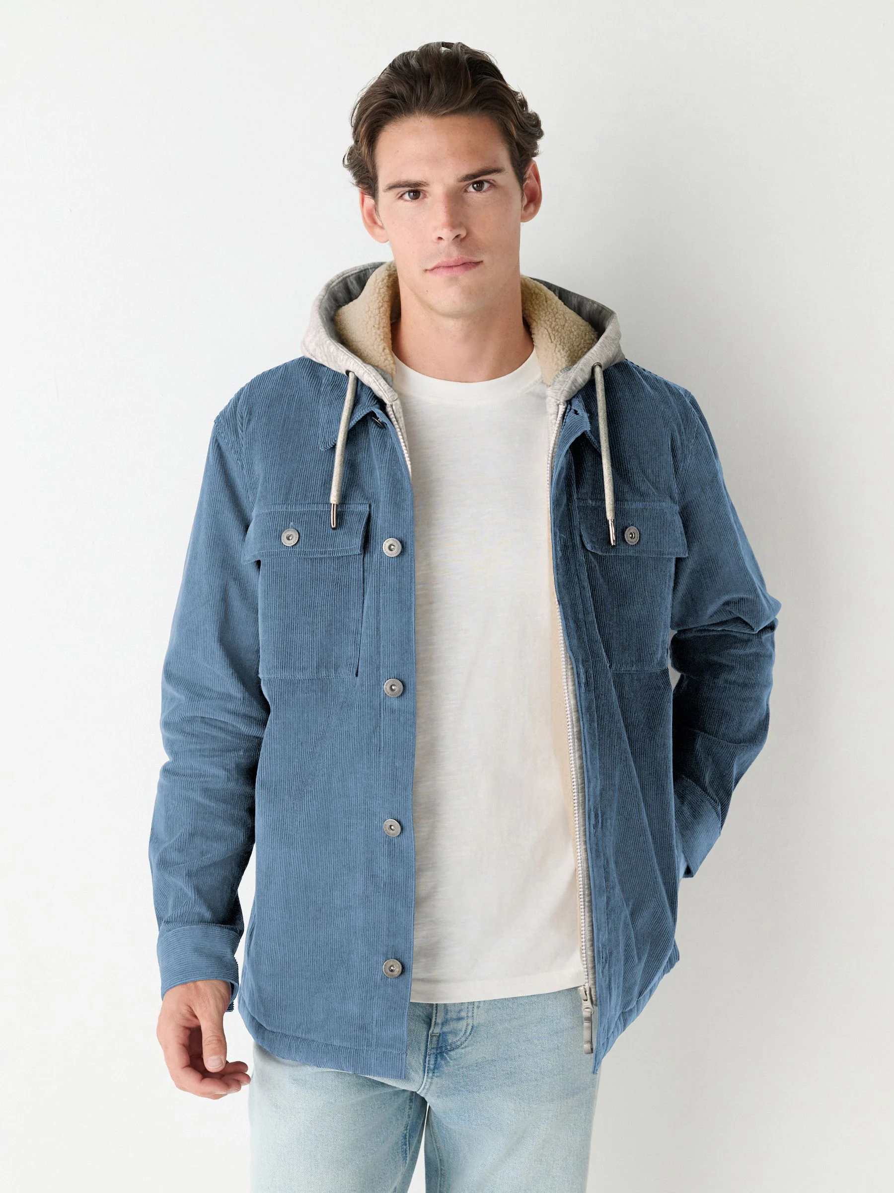 Blauw - Hooded Corduroy Borg Lined Shacket
