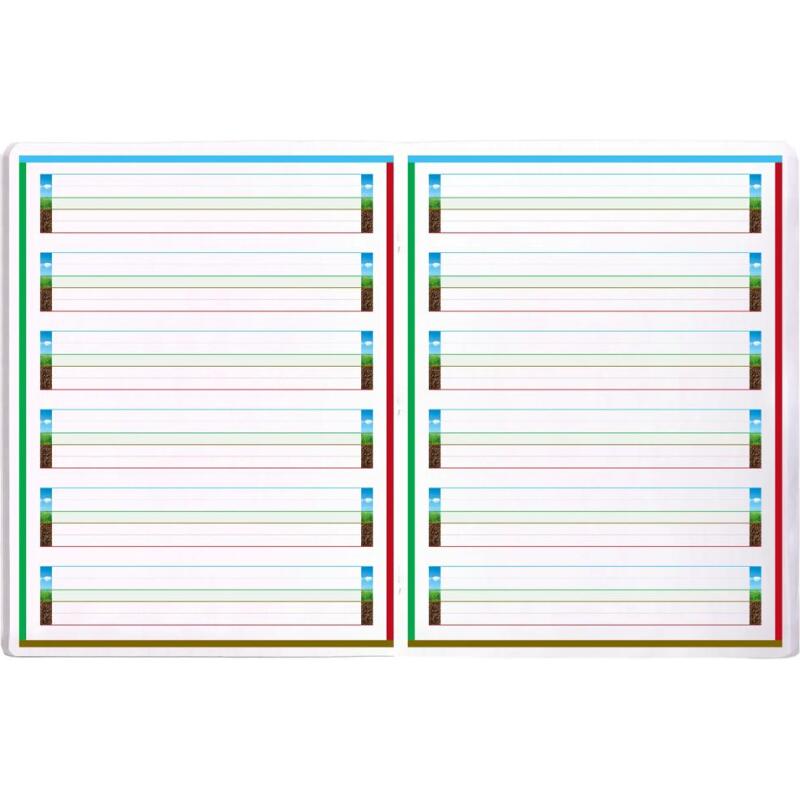 Cahier d'écriture piqué spécial Dys 17x22 cm 48 pages cadre et lignes 4 couleurs Interligne 5 mm - Assortis