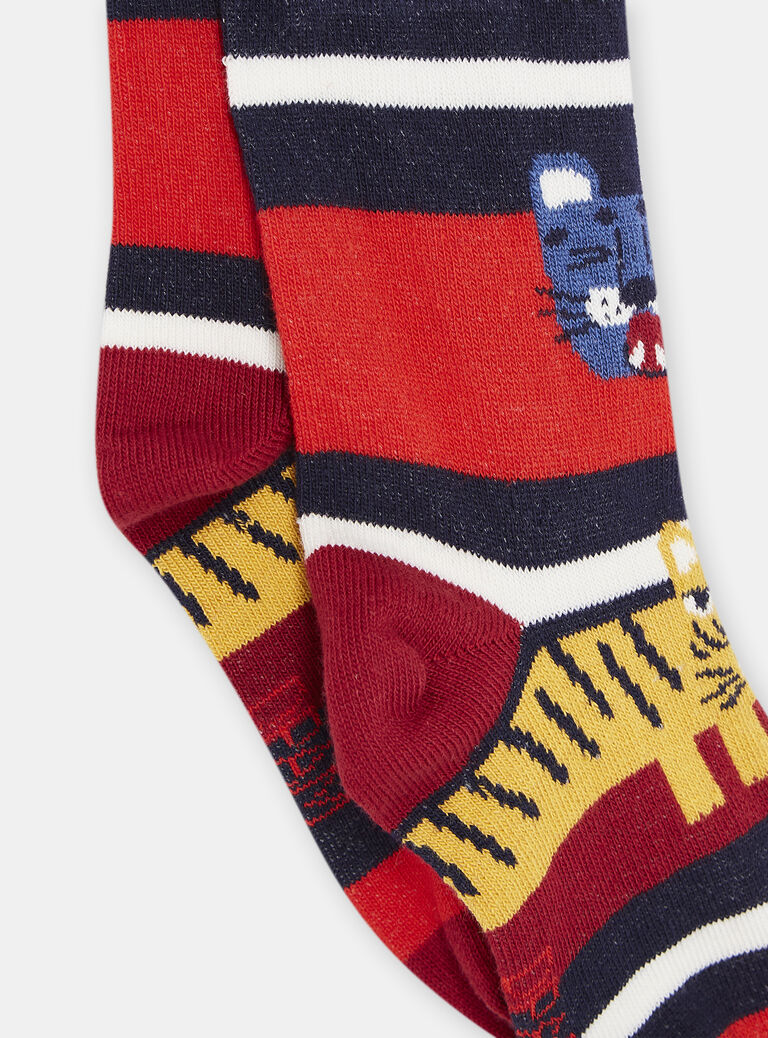 Chaussettes bleues et rouges à motif félins garçon