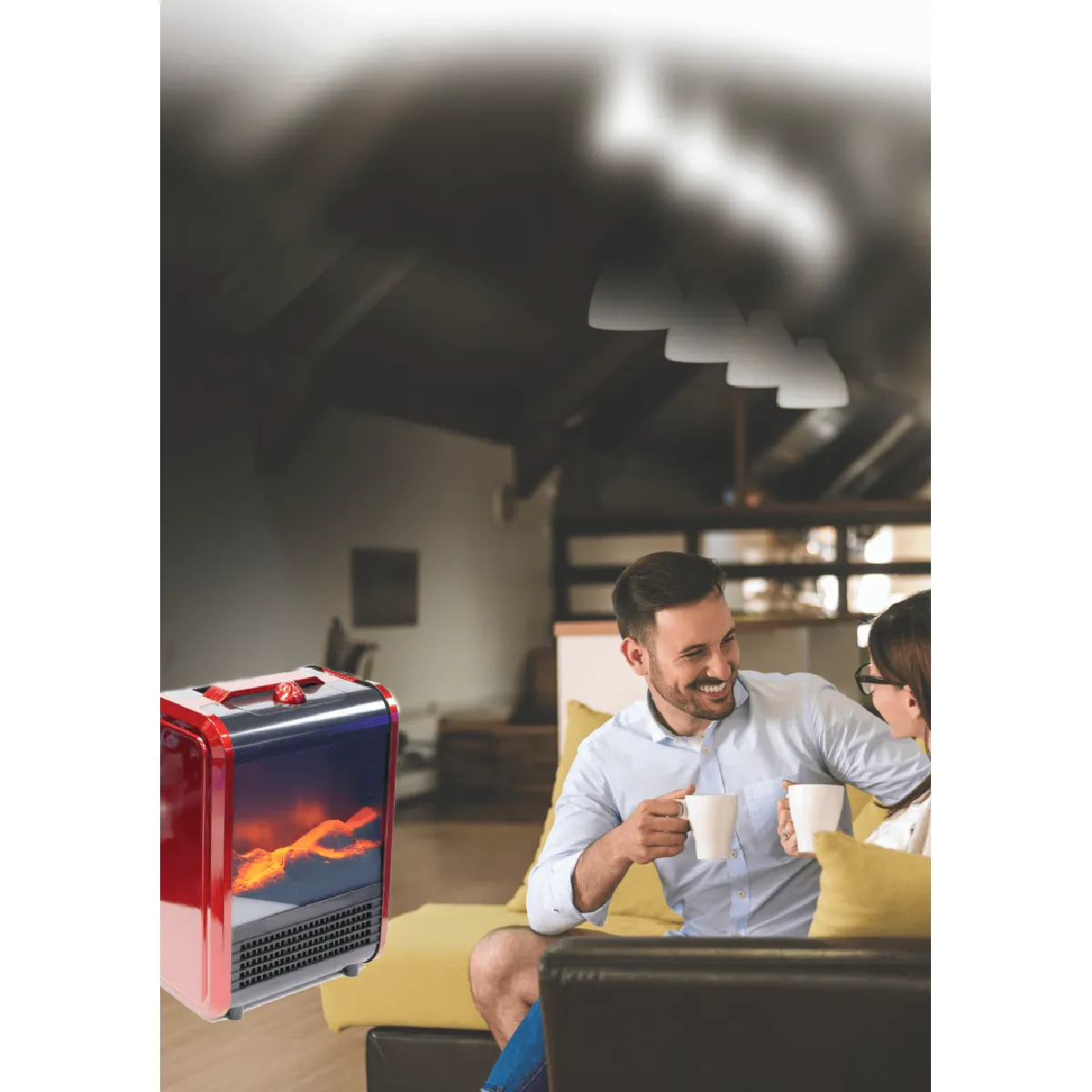 Venteo Cheminée portable 1500W Rouge