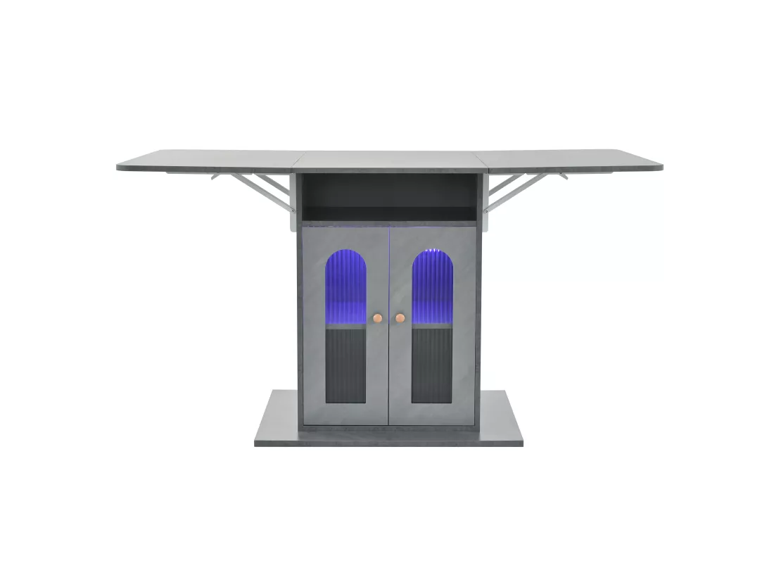 Table à manger pliable avec 2 portes et 1 niche - 50/140 x 78 x 75.6 cm - LEDs - Bois MDF - Gris