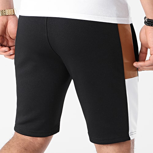 Short Jogging A Bandes Poly 1492 Noir Blanc Camel