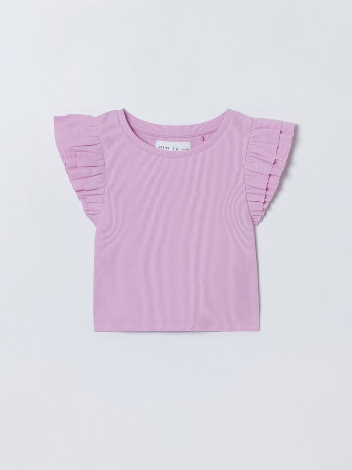 Camiseta sem mangas com babados - Rosa Lilás