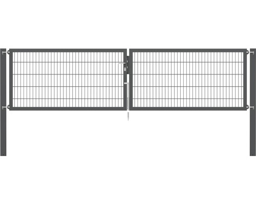 Dubbele poort van metaalgaas, ALBERTS Flexo Plus 8/6/8, 400 x 100 cm, inclusief palen 10 x 10 cm, antraciet