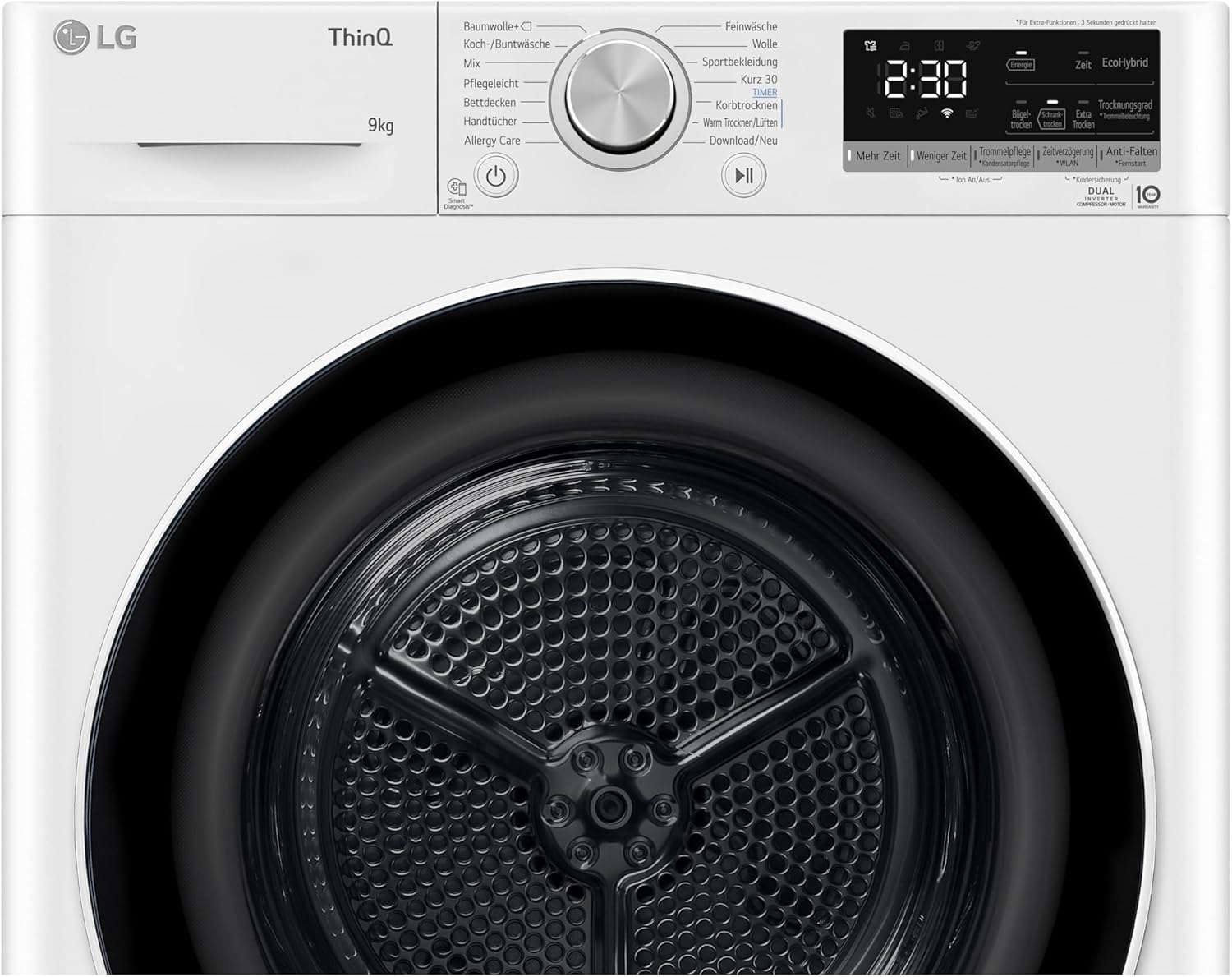 LG V9R09TC Wärmepumpen-Trockner 9 kg Kapazität, Sensor Dry, Allergy Care, Smart Diagnosis, Weiß