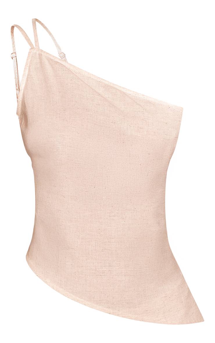 Naturel Top Asymétrique Une Épaule En Lin Petite Co-ord
