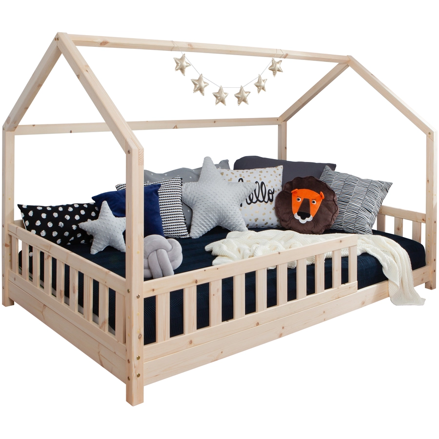 TICAA Kinderbett Hausbett Kay 100x200 Kiefer natur Natur