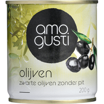 Amogusti Zwarte Olijven Zonder Pit 200 g