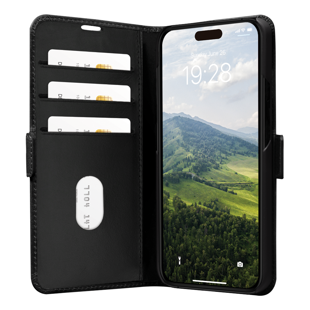 iPhone 15 Pro Max Echtleder Tasche mit RFID Schutz Copenhagen (CO67GTBL1864) - Schwarz