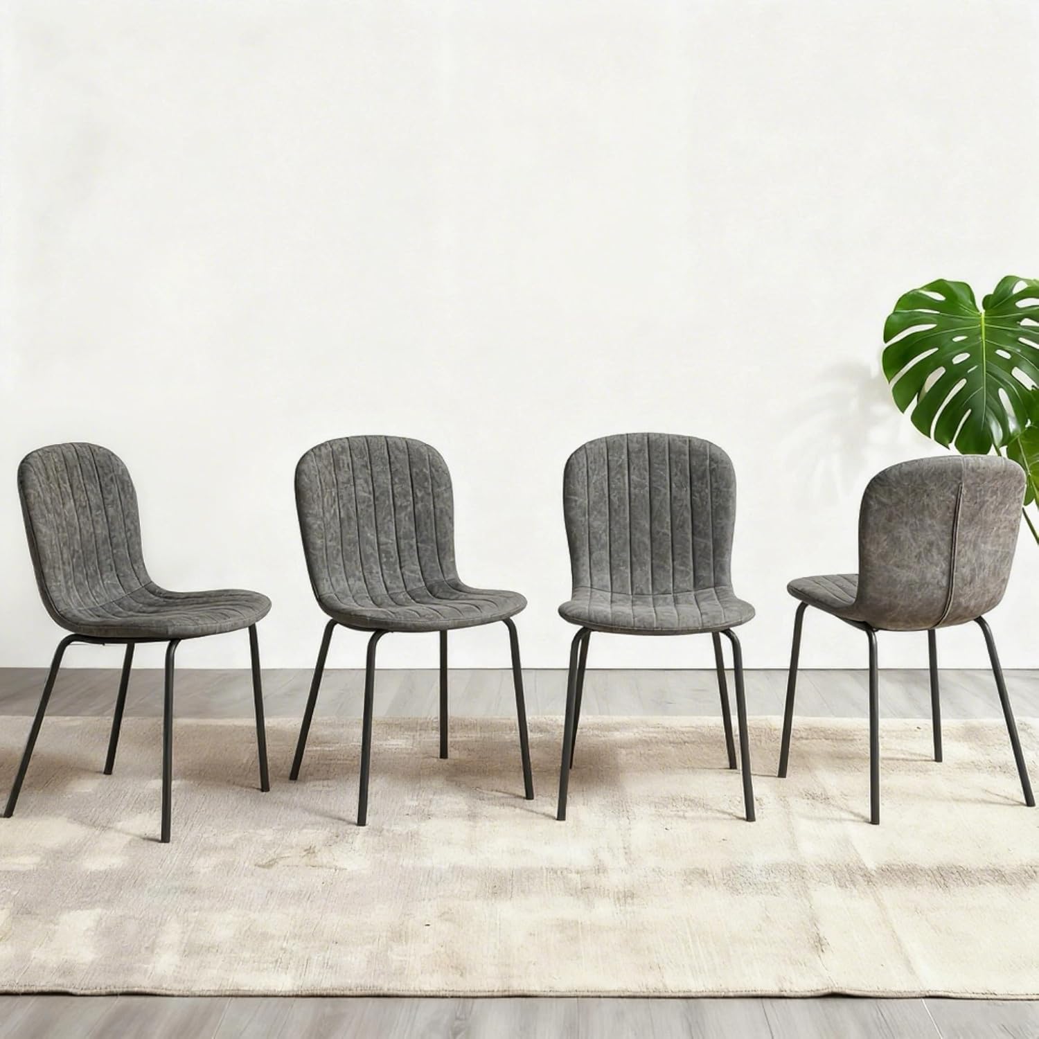 NORDICANA Esszimmerstühle 4er Set, Stuhl, Küchenstühle, Esszimmerstühle Kunstleder, mit Rückenlehne, Metallbeine, für Esszimmer, Wohnzimmer, Küche, Schlafzimmer und Empfangsraum (Grau)
