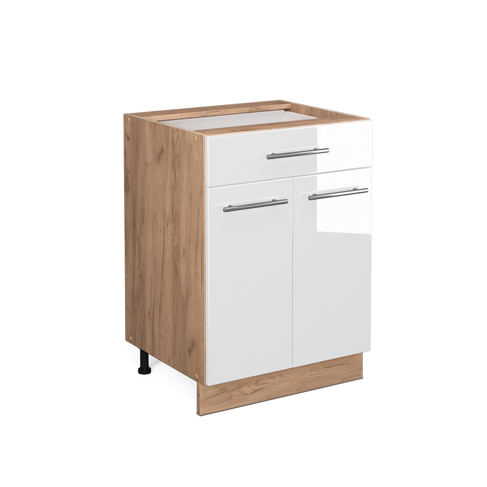 Vicco Schubunterschrank Küchenschrank Küchenmöbel Fame-Line Eiche Weiß modern 60 cm Küche Einbauküche Drehtür Schublade Einlegeboden Blende Küchenzeile Hochglanz