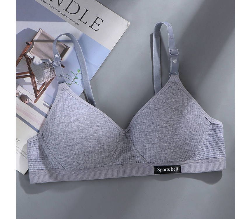 Sundewea - Geribde draadloze bh met effen label en appliqué