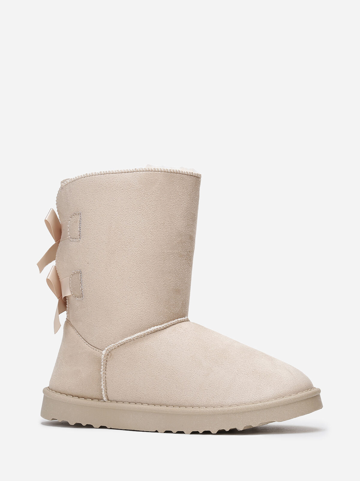Boots fourrées à rubans noués- Beige