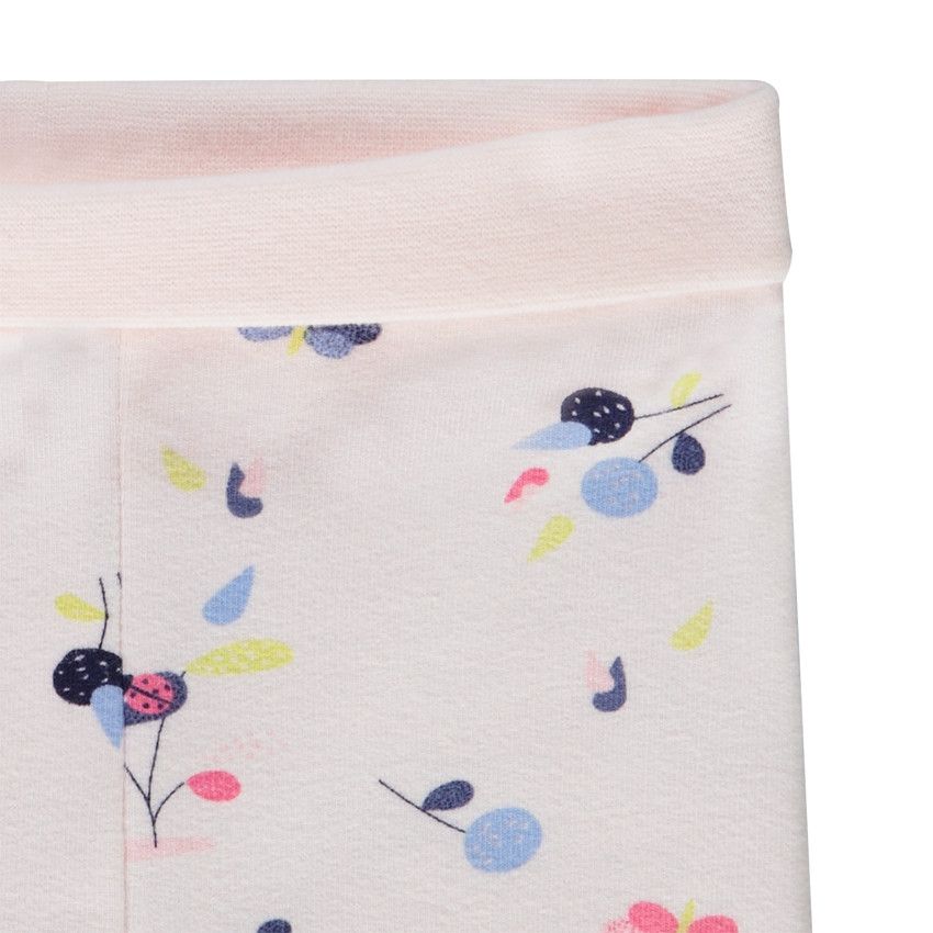 Ensemble 3 pièces en jersey bonnet + body + legging imprimé pour bébé fille - Ecru