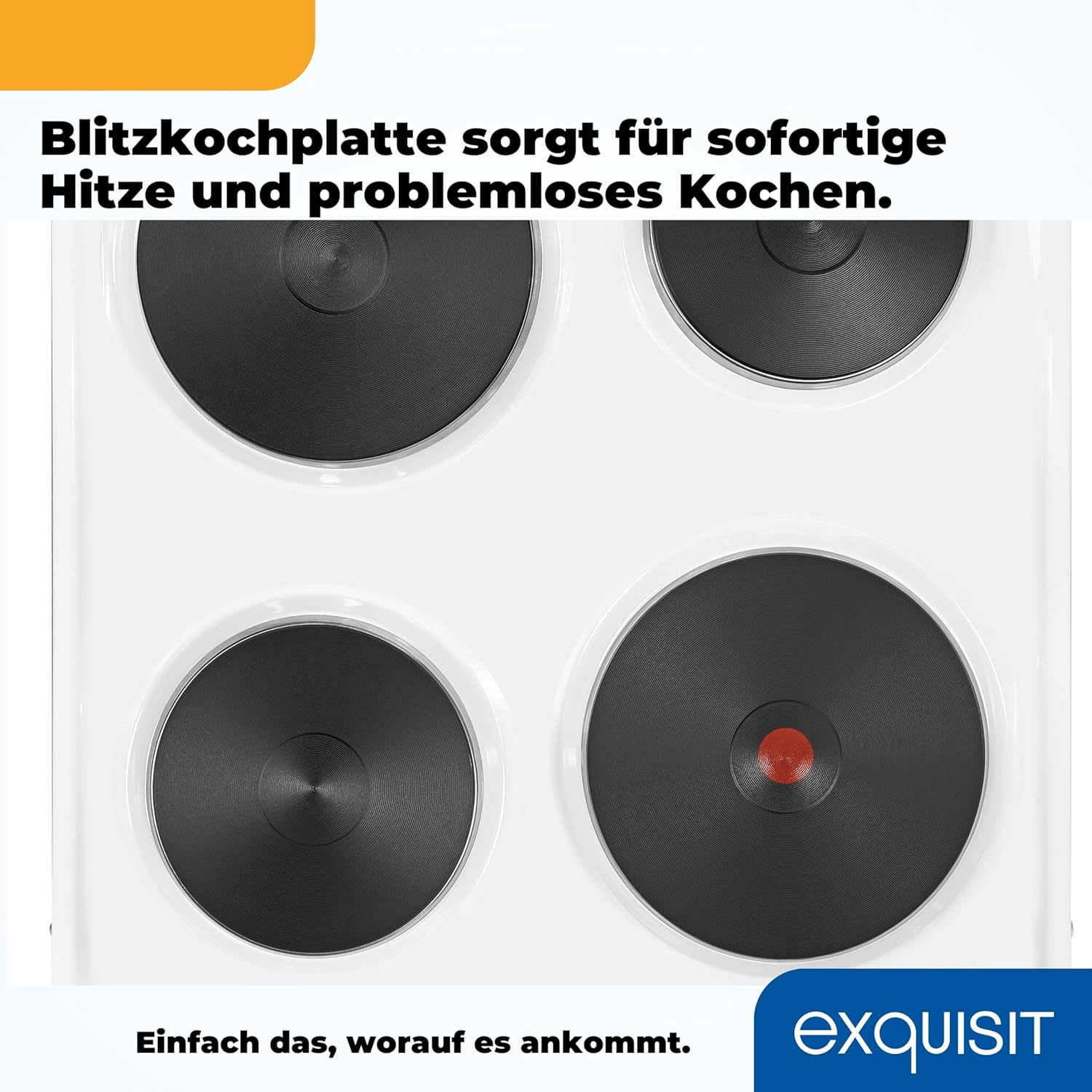 Exquisit Standherd EH 10.3 F2 | Elektro-Standherd | 50 cm | Masse-Kochfeld | 50 L Garraum | Inkl. Deckel | Weiß